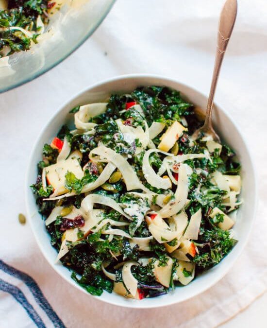 Love Real Food Autumn Kale Salad with Fennel, Honeycrisp and Goat Cheese