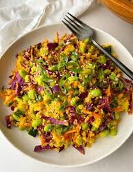 Quinoa Edamame Salad with Carrot Ginger Dressing