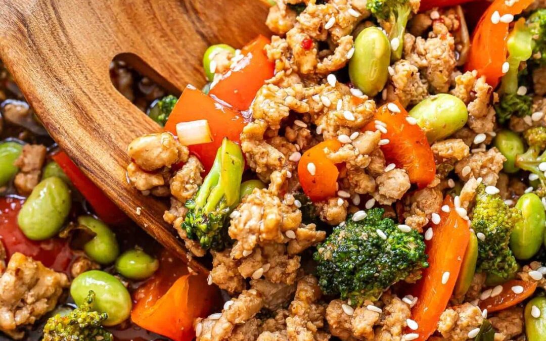 Ground Turkey Stir fry with Edamame & Broccoli